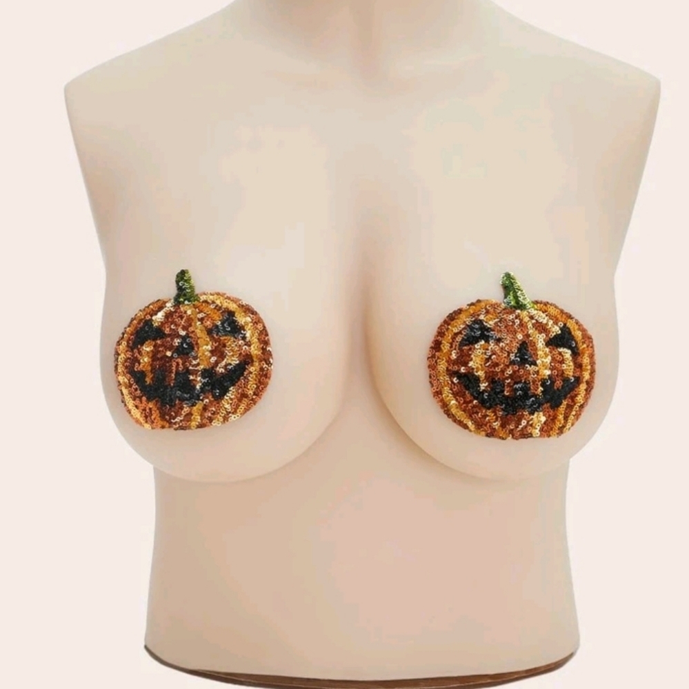 NWT Shein Plus Size Halloween Sequin Pasties. Pumpkin.